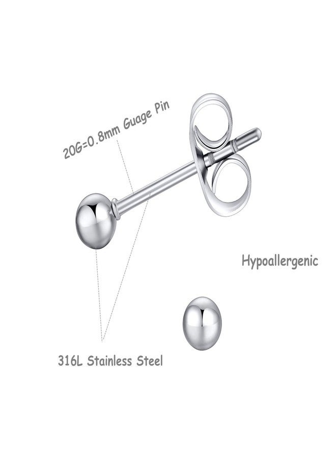 FOSIR 6 Pair Tiny Women Ball Stud Earrings Surgical Stainless Steel Earrings Set (3mm, Stainless Steel) - Image 2